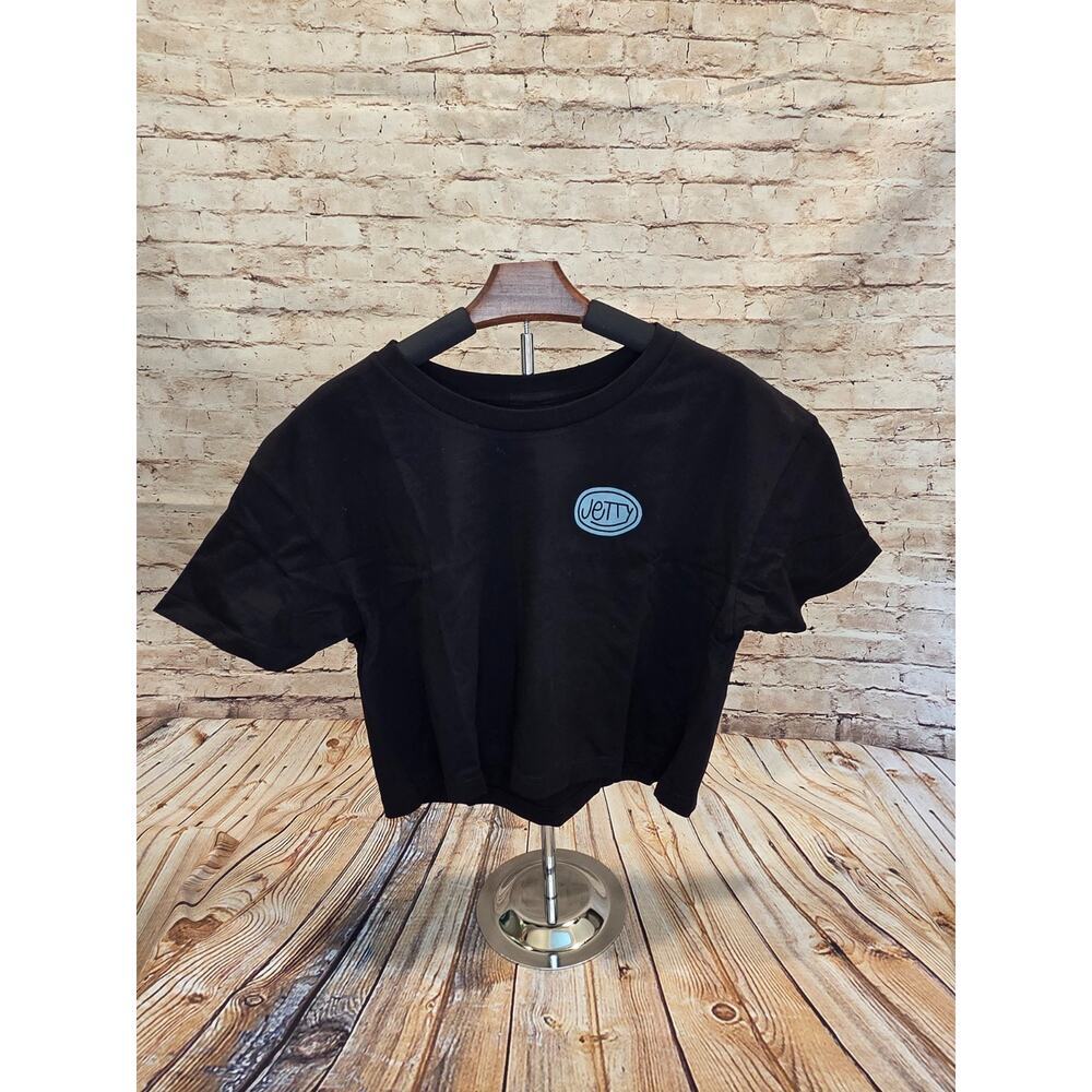 Jetty Black Crop Top Graphic Tee M Fruit Still Life Oversized T Shirt